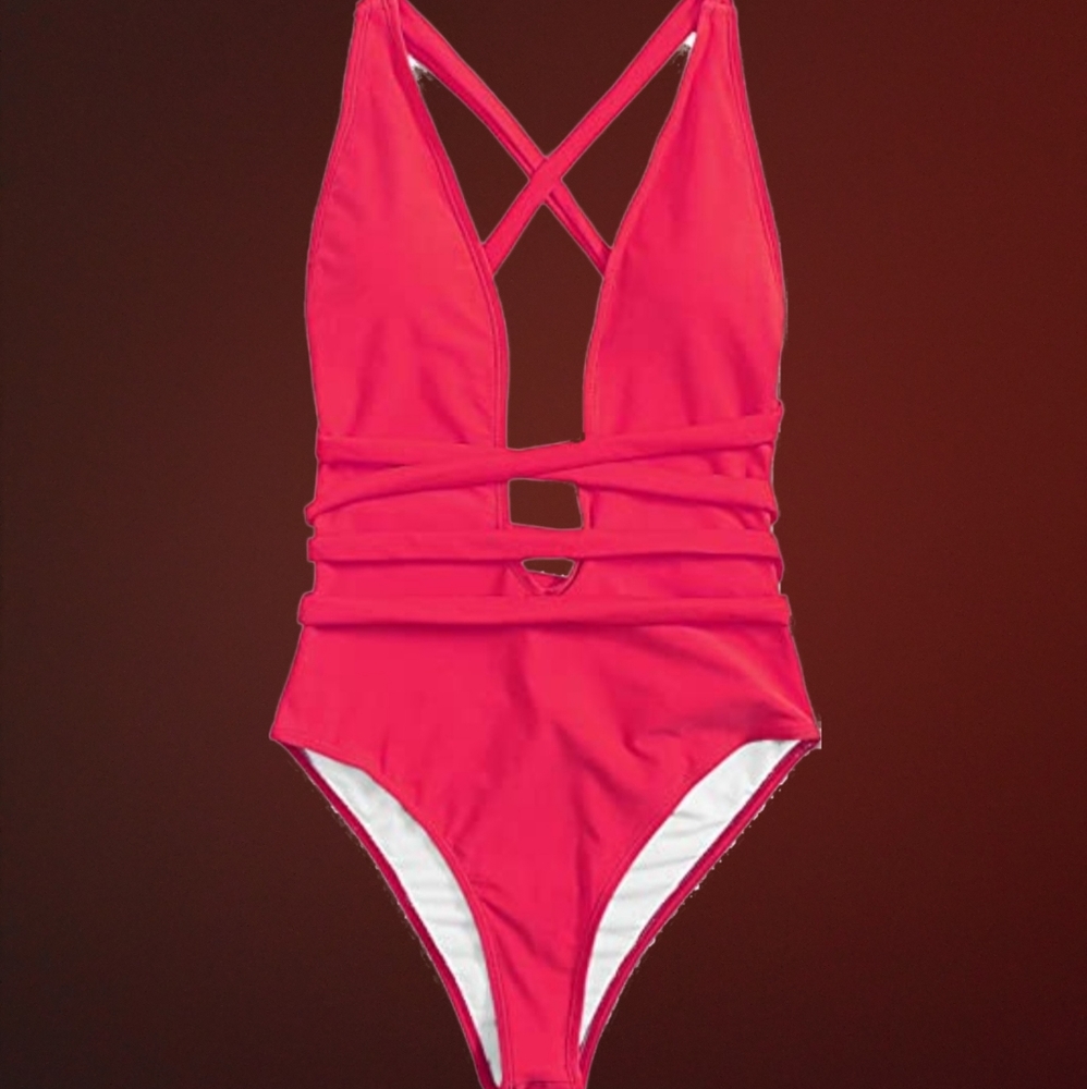 Women's criss cross open back one piece swim suit